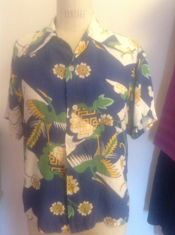 Cold Rayon Vintage Hawaiian Shirt Rare Print Drago