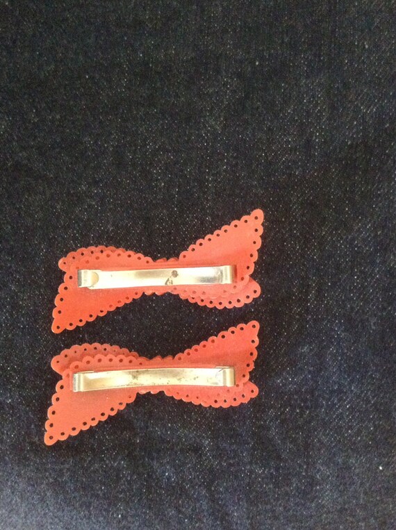 Cherry Red Vintage Barrettes One Pair - image 2