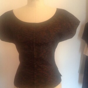 Deadstock Black and Red Lurex Lowcut Side Zip Rock And Roll Blouse  Medium To Large