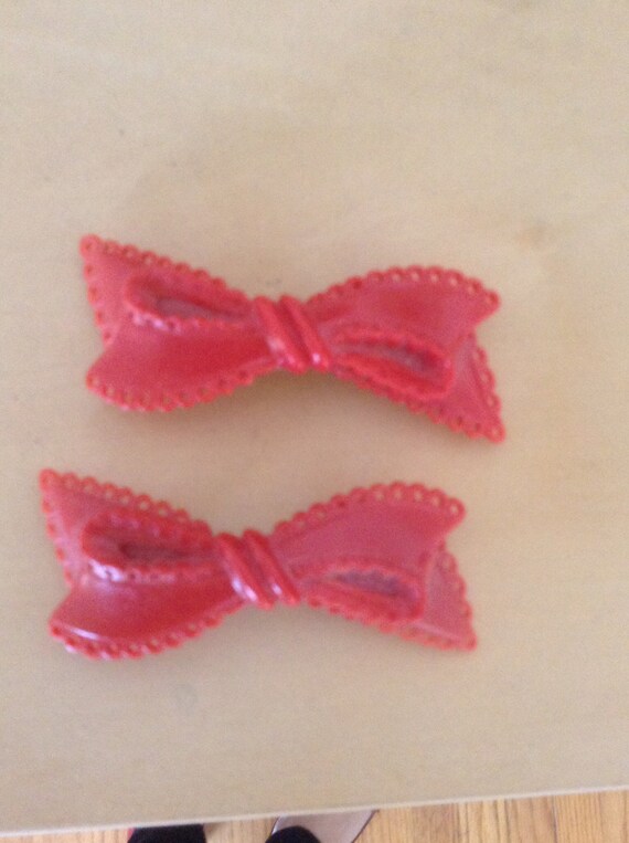 Cherry Red Vintage Barrettes One Pair - image 3