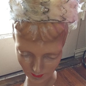 Wedding 1950s Ladies Hat  Sequins Beads Feathers