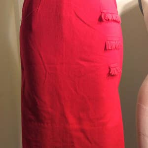 XS Red Wool Pencil Skirt image 1