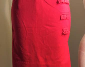 XS Red Wool Pencil Skirt