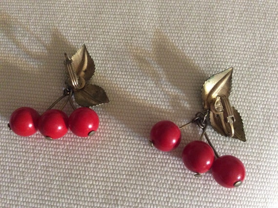 Cherry Drop Clip Earrings Rockabilly - image 2