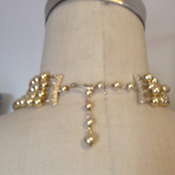 Four Strand Bead Necklace  Round Gold And Opalesc… - image 2