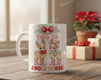 Cowgirl Christmas PNG | Reindeer in Pink Cowboy Boots (Digital Download)