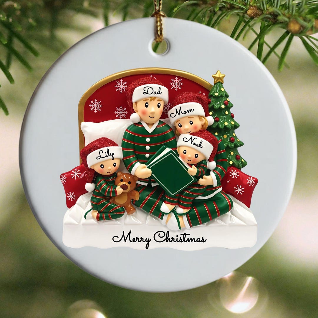 Personalized Family Christmas Ornament 2025: Matching Pajamas Ceramic ...