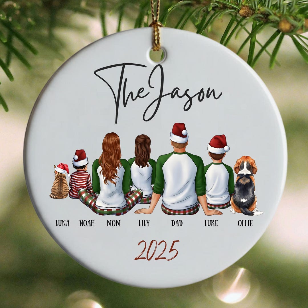 Personalized Family Christmas Ornament 2025: Matching Pajamas Ceramic ...