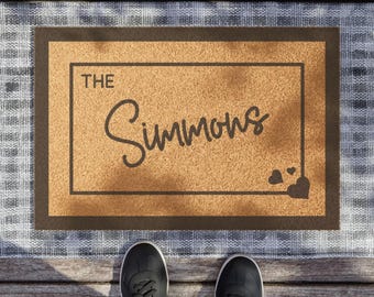 Personalized Doormat with Family Name and Year | Custom Welcome Mat for Front Door | Housewarming Wedding Gift | Outdoor Coir Entryway Mat