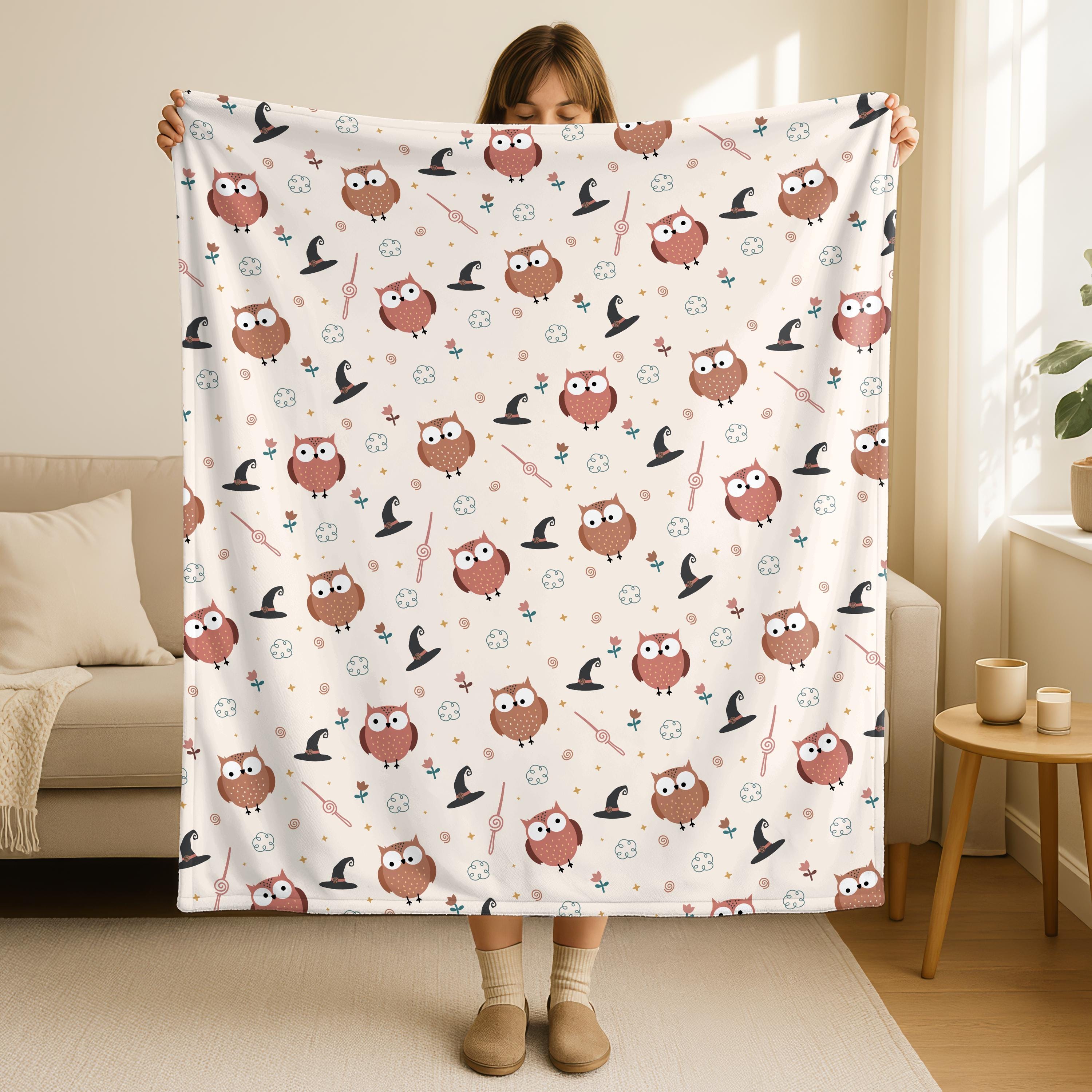 Owl Baby Blanket,  Magic Wizard Nursery Decor, Cute Owl Blanket for Kids, Whimsical Forest Animal Th