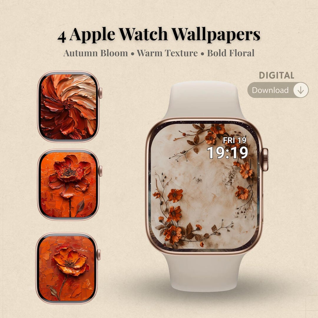 Terracotta Floral Apple Watch Wallpaper Bundle – Oil Painting Style ...