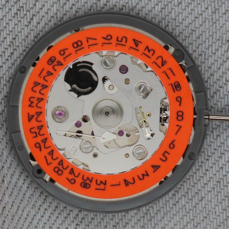 TMI-NH35 Automatic Movement With Full Orange Lume date wheel for 3 O'clock image 1
