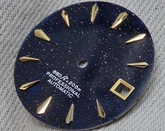 Blue gold Stone dial With Gold Indices For Seiko NH35