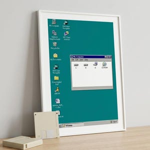 Pôster retrô de computador | Tecnologia vintage | Pôster do Windows 95 | Nostalgia dos anos 90 | Pôster minimalista | Arte de parede para computador | Estética tecnológica