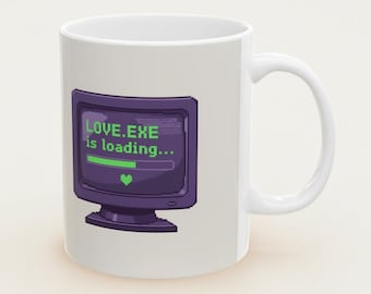 LOVE.EXE Loading Mug – Retro 90s Computer Pixel Art