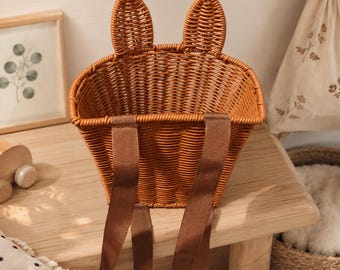 Sac à dos en osier avec panier, panier de récolte en rotin, panier de pique-nique rustique, style oreilles de lapin ou classique
