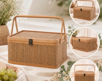 Woven Bamboo Basket, Rustic Harvest Picnic Tote, Fruit Vegetable Egg Holder, Farmers Market Shopping Bag, Kitchen Garden Storage