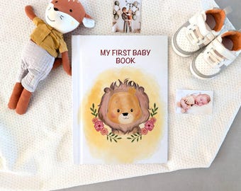 Libro de recuerdos de bebé personalizado, León/Regalo para baby shower, Diario de embarazo, Diario de bebé, Mi primer año/Álbum de fotos del diario del bebé