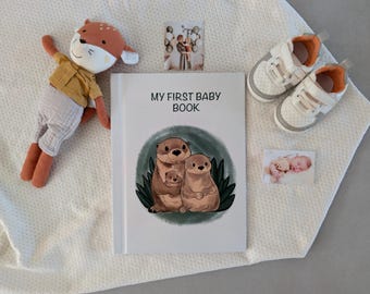 Personalized Baby Memory Book| Baby Shower Gift, Pregnancy Journal, Baby Diary My First Year| Baby Journal Photo Album| Otter family