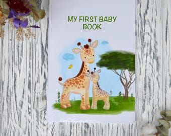 Libro de recuerdos personalizado para bebé, regalo para baby shower, diario de embarazo, primer libro para bebé, regalo para mamá primeriza y recién nacido, regalo de embarazo, jirafas.