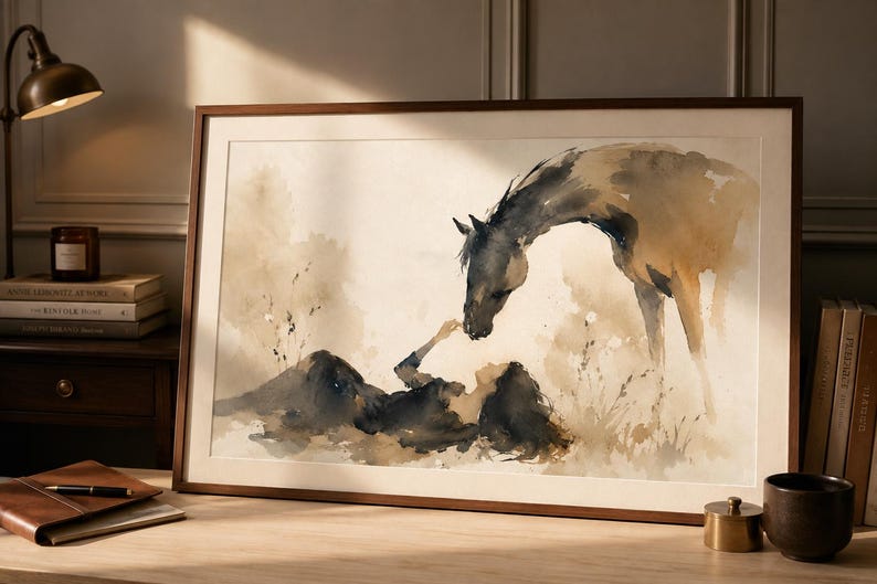 watercolor-horse-art-print-equestrian-wall-decor-neutral-farmhouse