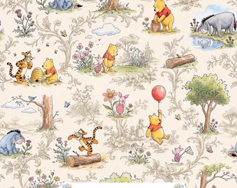 Vintage Winnie the Pooh Toile Seamless Pattern for Baby Shower Crafts | JPG