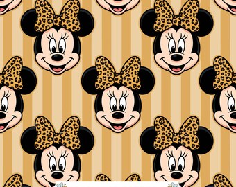 Leopard Bow Mouse Digital Paper JPG | Golden Tan Vertical Stripes and Smiling Cartoon Faces