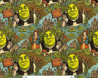 Green Ogre Digital Paper JPG | Fairytale Princess, Donkey, Castles and Mushroom Swamp