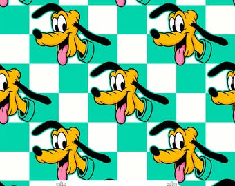 Cartoon Dog Digital Paper JPG | Turquoise Cream Checkerboard and Golden Dog Faces