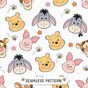 Naadloos patroon Winnie de Poeh en vrienden – digitaal verhalenboekpapier voor babykamerstof