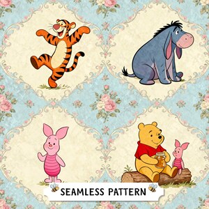 Carta digitale con motivo vintage rococò di Winnie the Pooh senza soluzione di continuità – Carta digitale