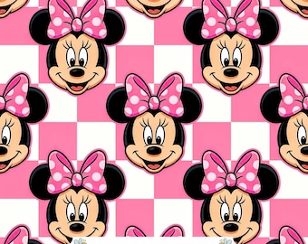 Pink Bow Mouse Digital Paper JPG | Pink and Cream Checkerboard with Polka Dot Bows