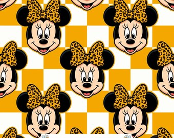 Leopard Bow Mouse Digital Paper JPG | Golden Yellow and Cream Checkerboard with Smiling Faces