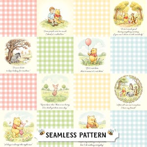 Winnie the Pooh patchwork seamless pattern for nursery / baby shower (Digital file)