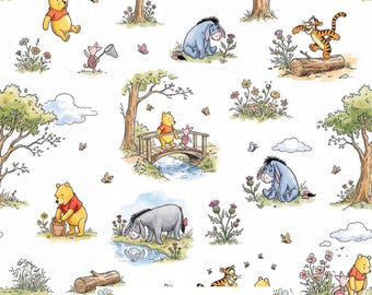 Winnie the Pooh coloured toile Seamless Pattern: Digital Paper for Baby Shower Crafts