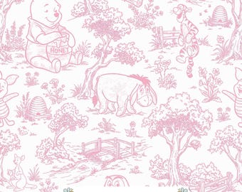 Pink Toile Seamless Pattern, Storybook Pooh Bear Digital Paper for nursery/ baby shower crafts