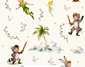Watercolor Fantasy Digital Paper JPG | Flying Boy, Fairy and Island Adventures