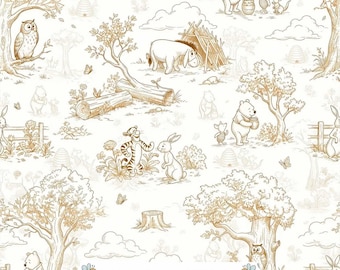 Vintage Winnie the Pooh Toile Seamless Pattern for Baby Shower Crafts (PNG)