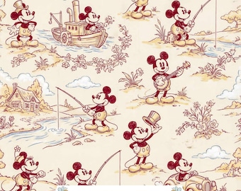 Burgundy Mouse Toile Digital Paper JPG | Vintage Fishing Scenes, Steamboats and Cars on Cream