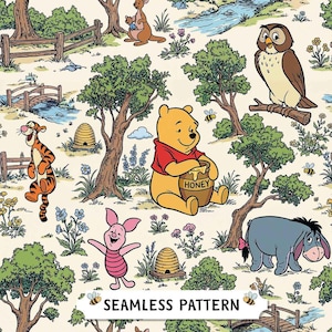 Vintage Winnie the Pooh Seamless Pattern for Nursery/Baby shower | PNG