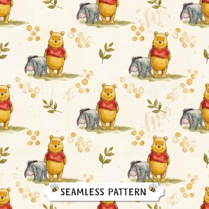 Nalle Puh och Ior sömlöst mönster – digitalt papper med vintage sagobok för barnrumstyg
