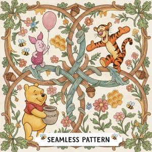 Padrão digital sem costura do Ursinho Pooh para artesanato infantil