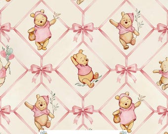 Nalle Puh Coquette Seamless Pattern – Rosa Band Digitalt Papper för Barnrumstyg och Babyfiltar
