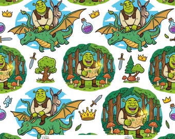 Ogre Adventure Digital Paper JPG | Green Dragons, Donkey, Forest Maps and Magic Potions