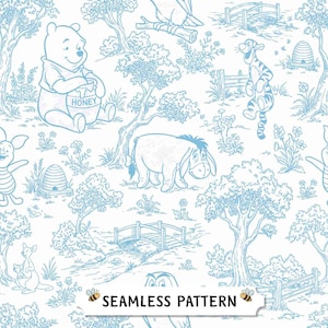 Motivo vintage in tela senza cuciture color azzurro Winnie the Pooh