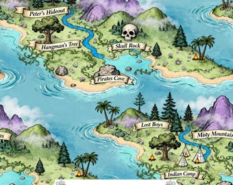 Pirate Map Digital Paper | Turquoise Seas, Skull Rock, Purple Mountains (JPG)
