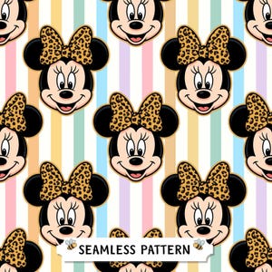 Leopard Bow Mouse Digital Paper JPG | Pastel Rainbow Stripes and Smiling Cartoon Faces
