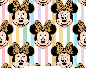 Leopard Bow Mouse Digital Paper JPG | Pastel Rainbow Stripes and Smiling Cartoon Faces