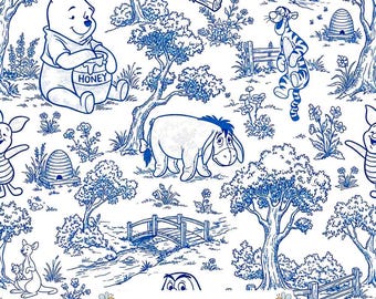 Blue Toile Winnie the Pooh Seamless Pattern, Digital File, COMMERCIAL USE, 2 JPGs 4960x4960