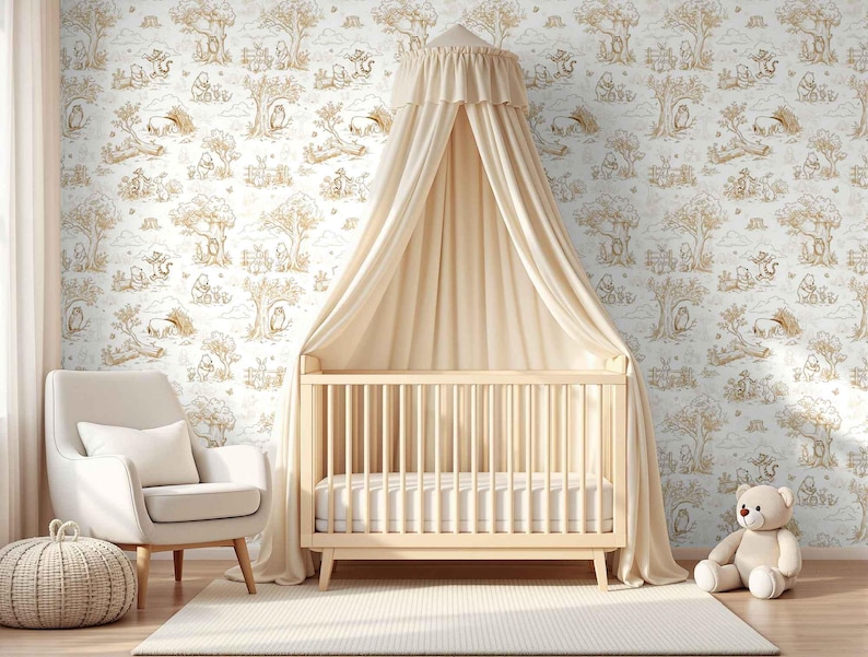 Vintage Winnie the Pooh Toile Seamless Pattern for Baby Shower Crafts (PNG) image 4